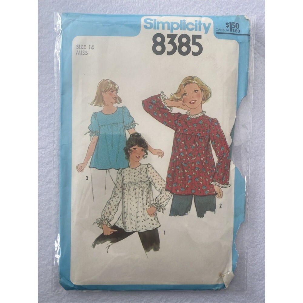 Simplicity Pattern #8385 Misses 3 STYLE TOP - Size 14 - 1970s Retro VTG UNCUT